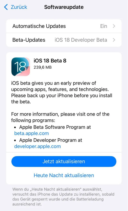 马龙苹果手机维修分享苹果 iOS / iPadOS 18 开发者预览版 Beta 8 发布 